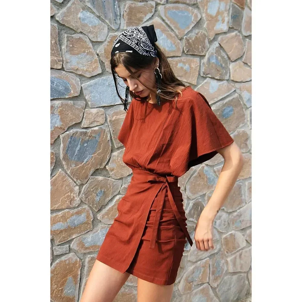 Free People Rough Rider Mini Dress S, NWOT Brown